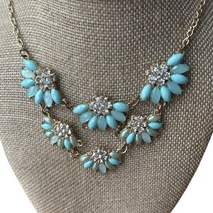 Rhinestone Crystal Resin Fan Floral Statement Necklace